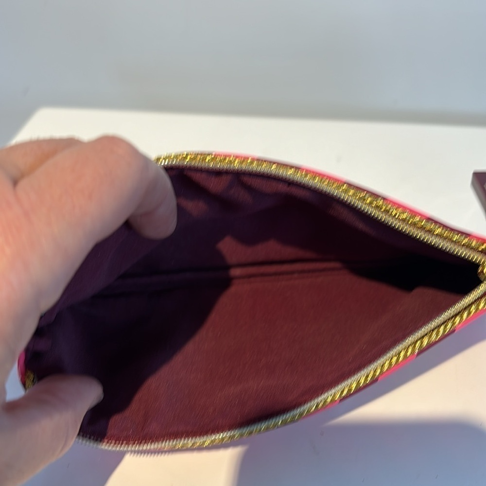 MAC Nutcracker Sweet Makeup Cosmetics Bag, Burgundy Striped Carry Pouch - Picture 4 of 6